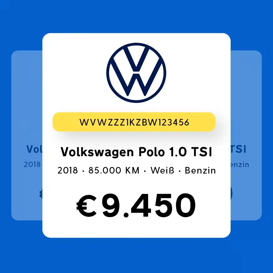 Auto Bewertung eines Volkswagen Polo mit geschätztem Preis. Auto bewerten leicht gemacht.