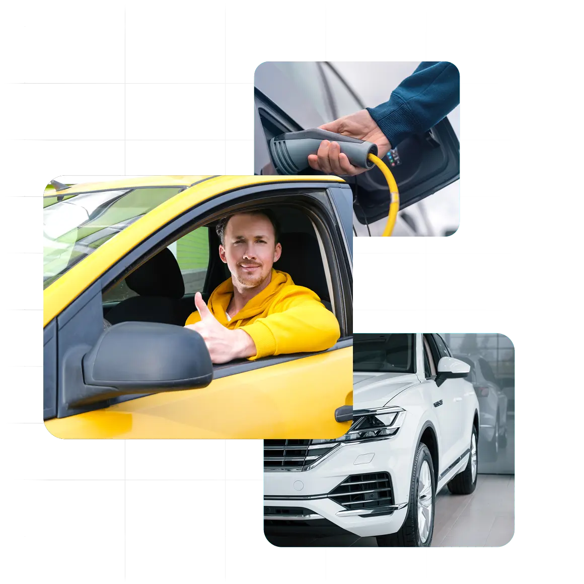 Zwei Frauen sitzen im Kofferraum eines Autos, daneben ein gelbes Auto und eine FAQ-Sektion zu häufig gestellten Fragen beim Autoverkauf mit Autoeinfachlos